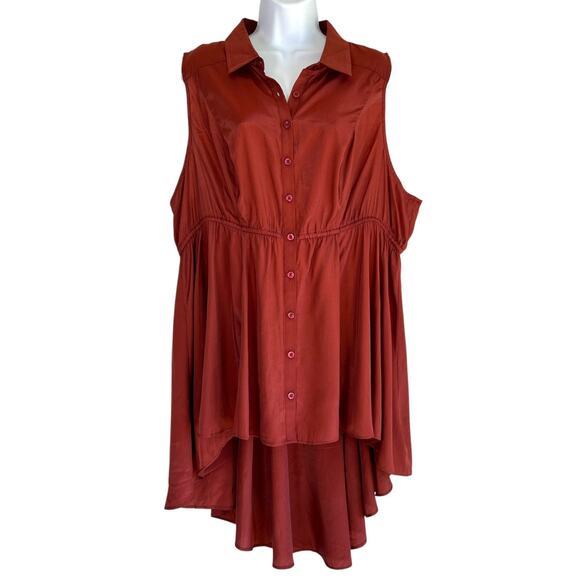Torrid Womens Babydoll Poplin Button Up Hi-Low Hem Shirt Rust Size 2 Fall Career - Picture 1 of 5
